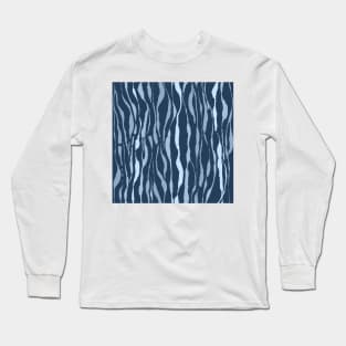 animal print - light blue striped tiger-zebra over navy blue background Long Sleeve T-Shirt